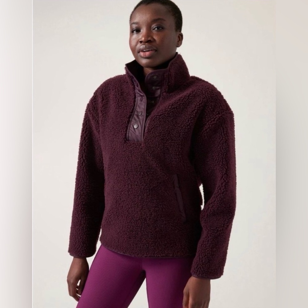 Athleta Sherpa Snap Pullover Cozy Teddy Fleece Athleisure Sweatshirt L
